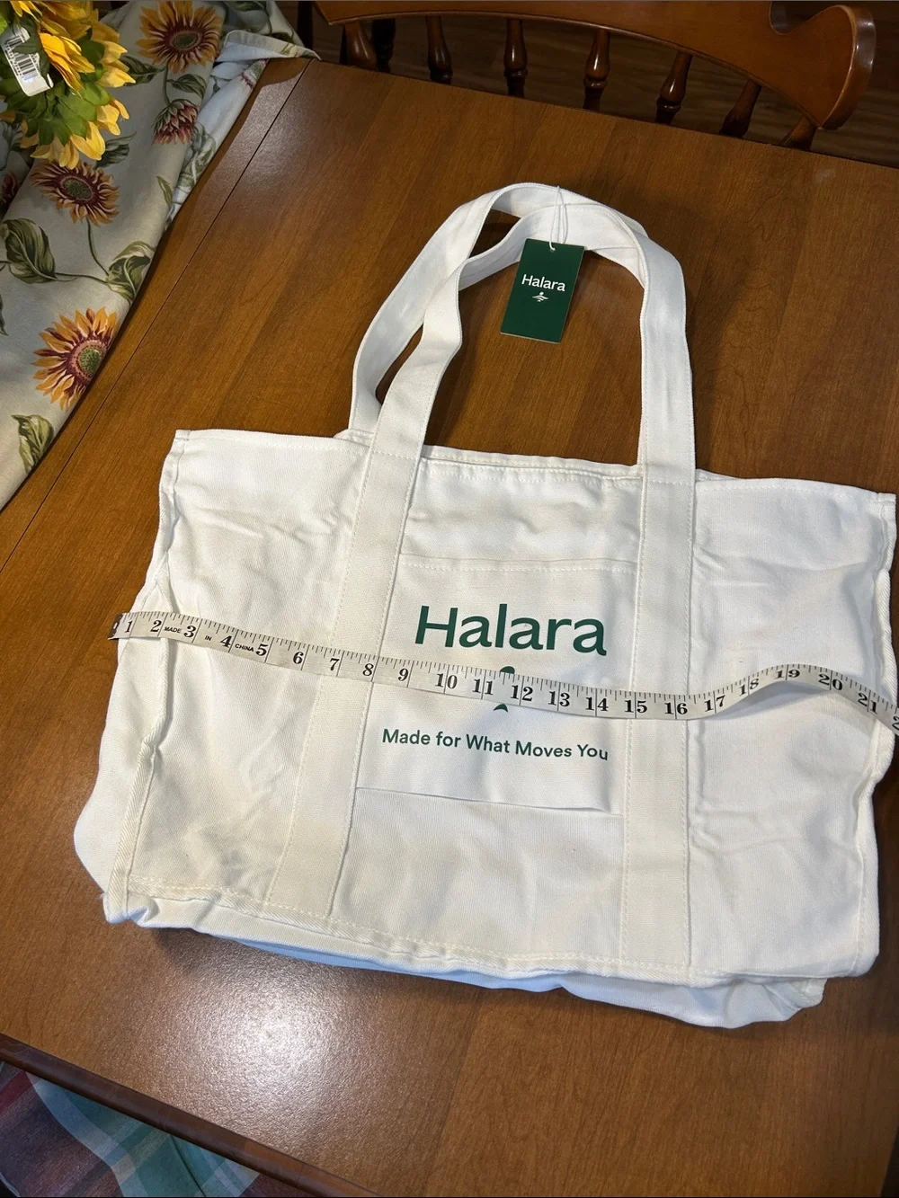 HALARA White Canvas Tote with Green Logo